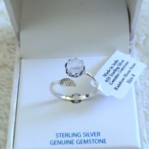 Shivam Silver🤍 Bypass Rainbow🌈 Moonstone🌙 and Leaf🍃 Ring💍 - NIB